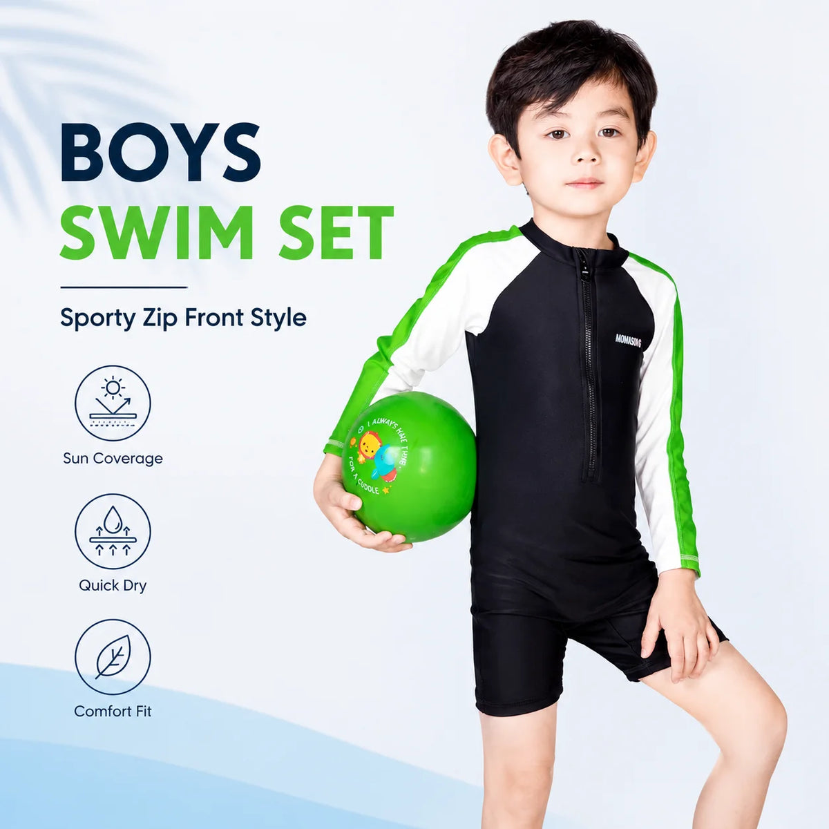 Boys One-Piece Rash Guard Swimsuit – Sailboat Adventure view 2