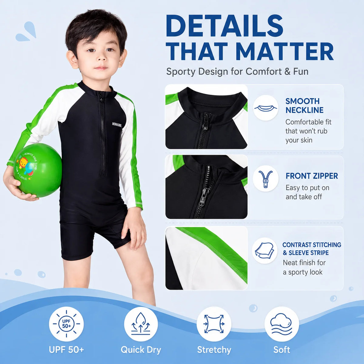 Boys One-Piece Rash Guard Swimsuit – Sailboat Adventure view 3