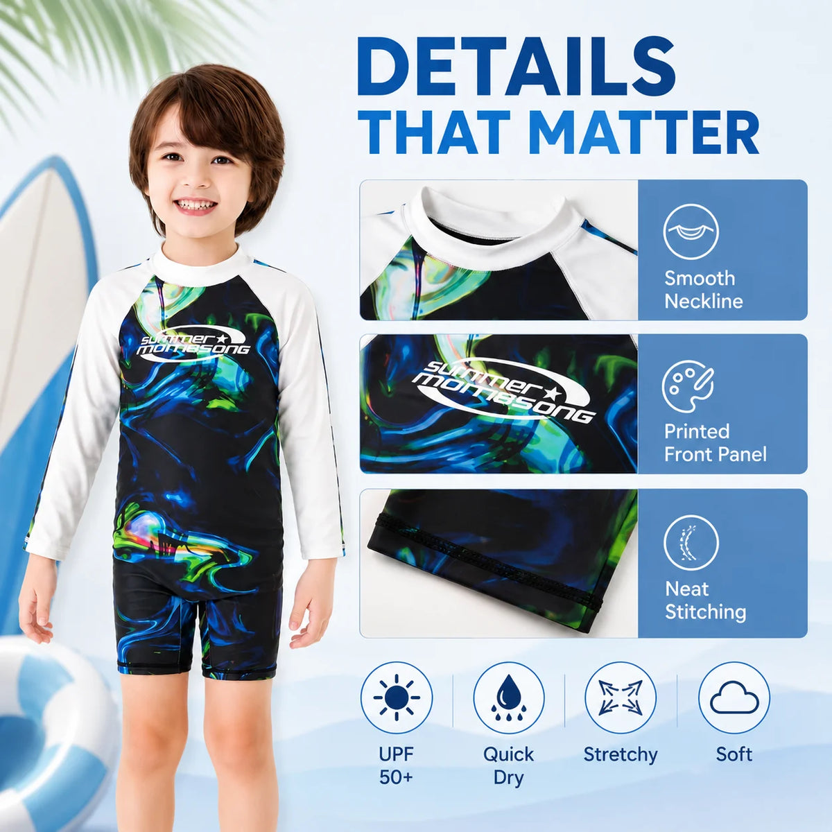 Boys Long Sleeve Rash Guard Set – Whale Adventure view 3