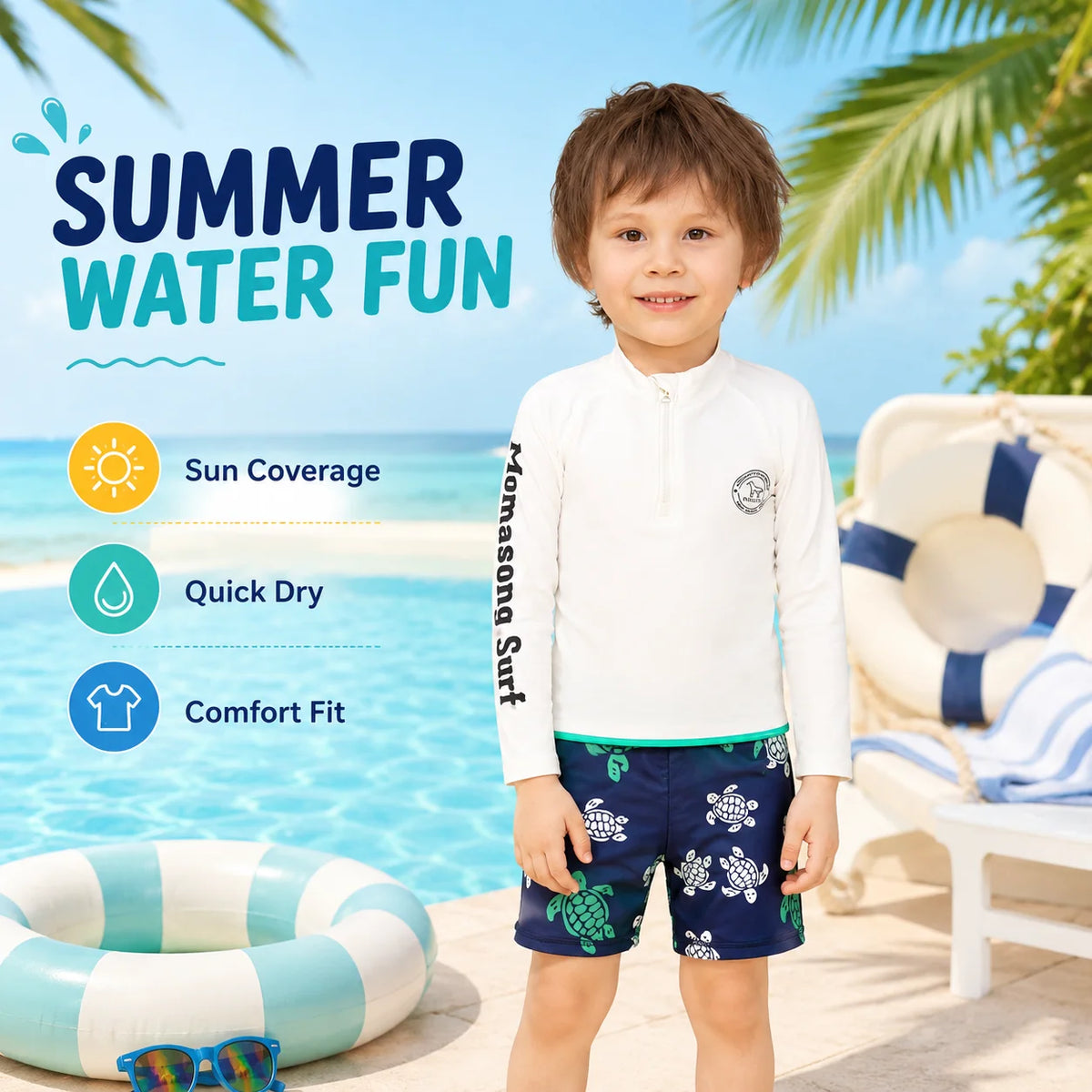 Boys One-Piece Rash Guard Swimsuit – Sunny Waves
