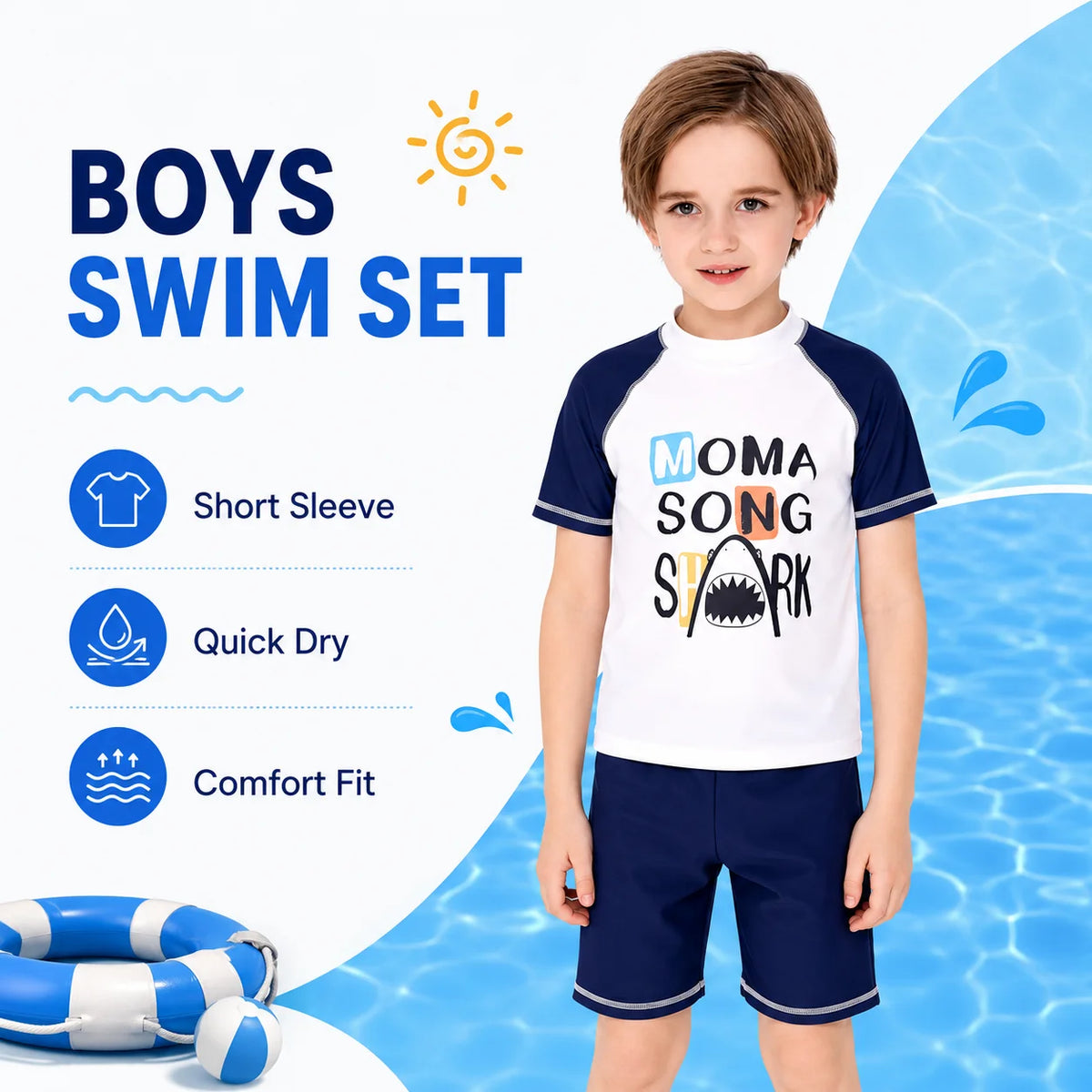 Boys Two-Piece Swim Set – Deep Sea Blue view 2