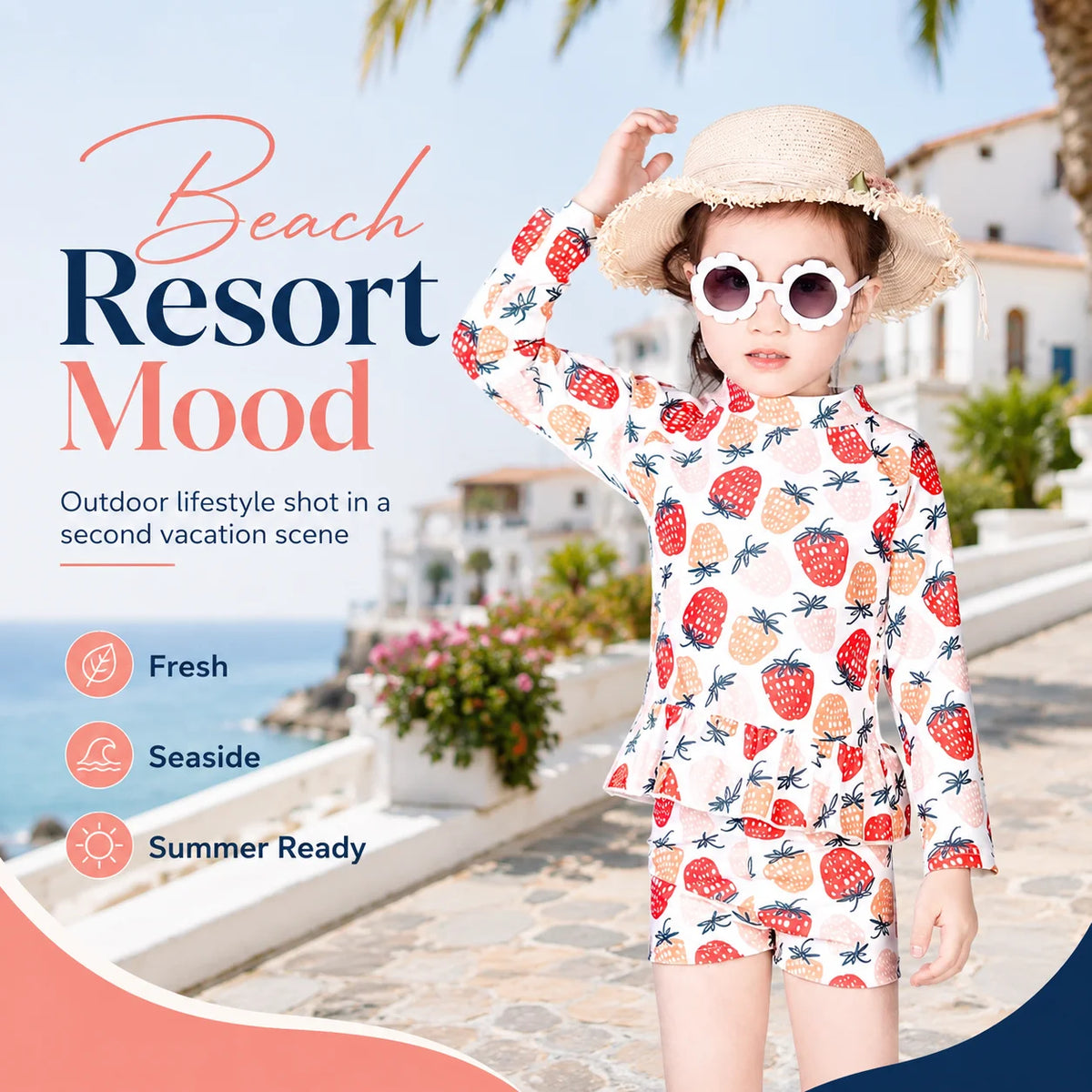 Girls Long Sleeve Rash Guard Set – Deep Sea Blue view 6