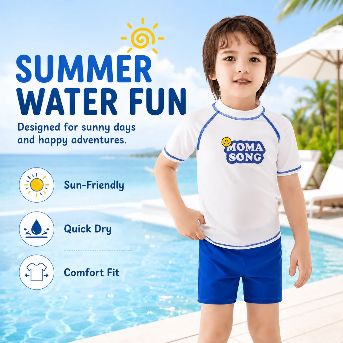 Boys Zip-Up Rash Guard Shorts Set – Safari Adventure
