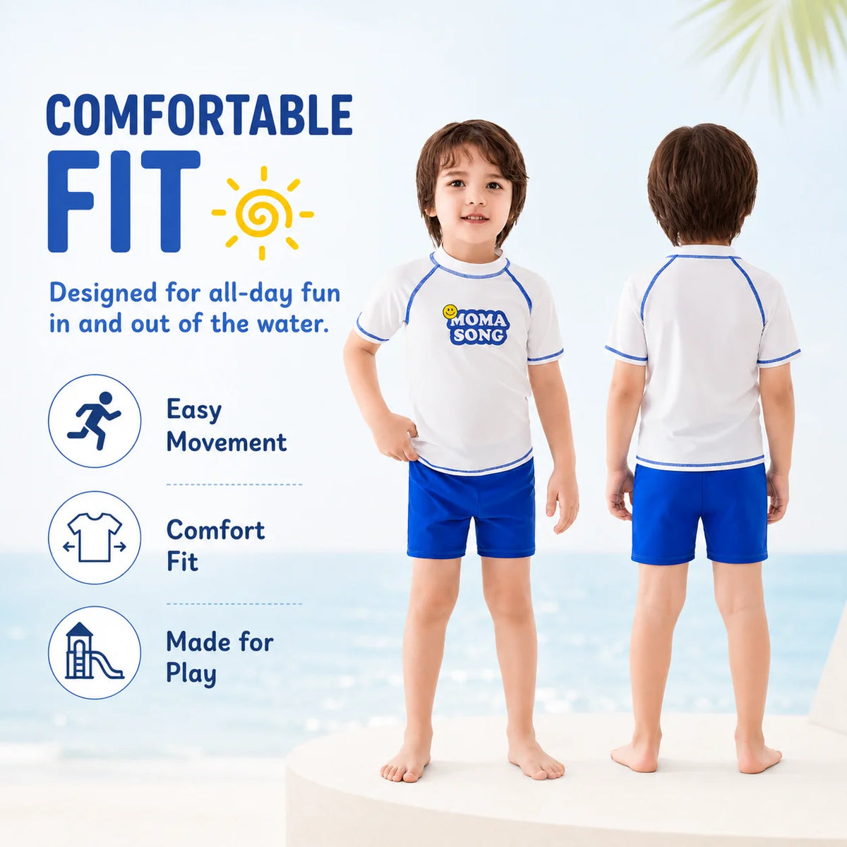 Boys Zip-Up Rash Guard Shorts Set – Safari Adventure view 4