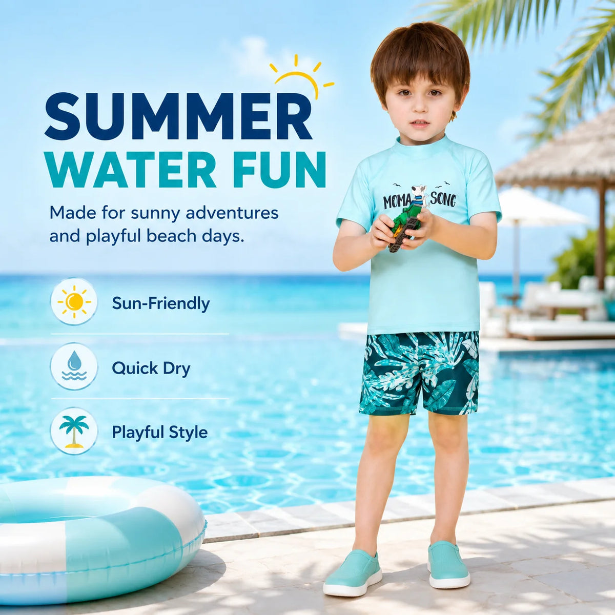 Boys One-Piece Rash Guard Swimsuit – Aqua Dream