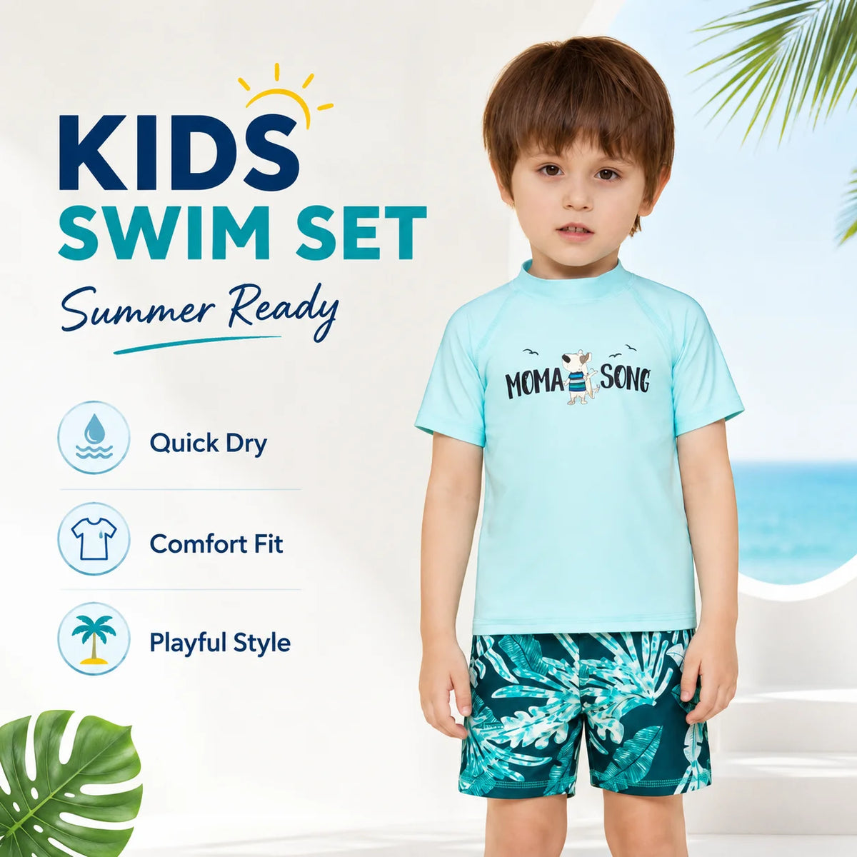Boys One-Piece Rash Guard Swimsuit – Aqua Dream view 2