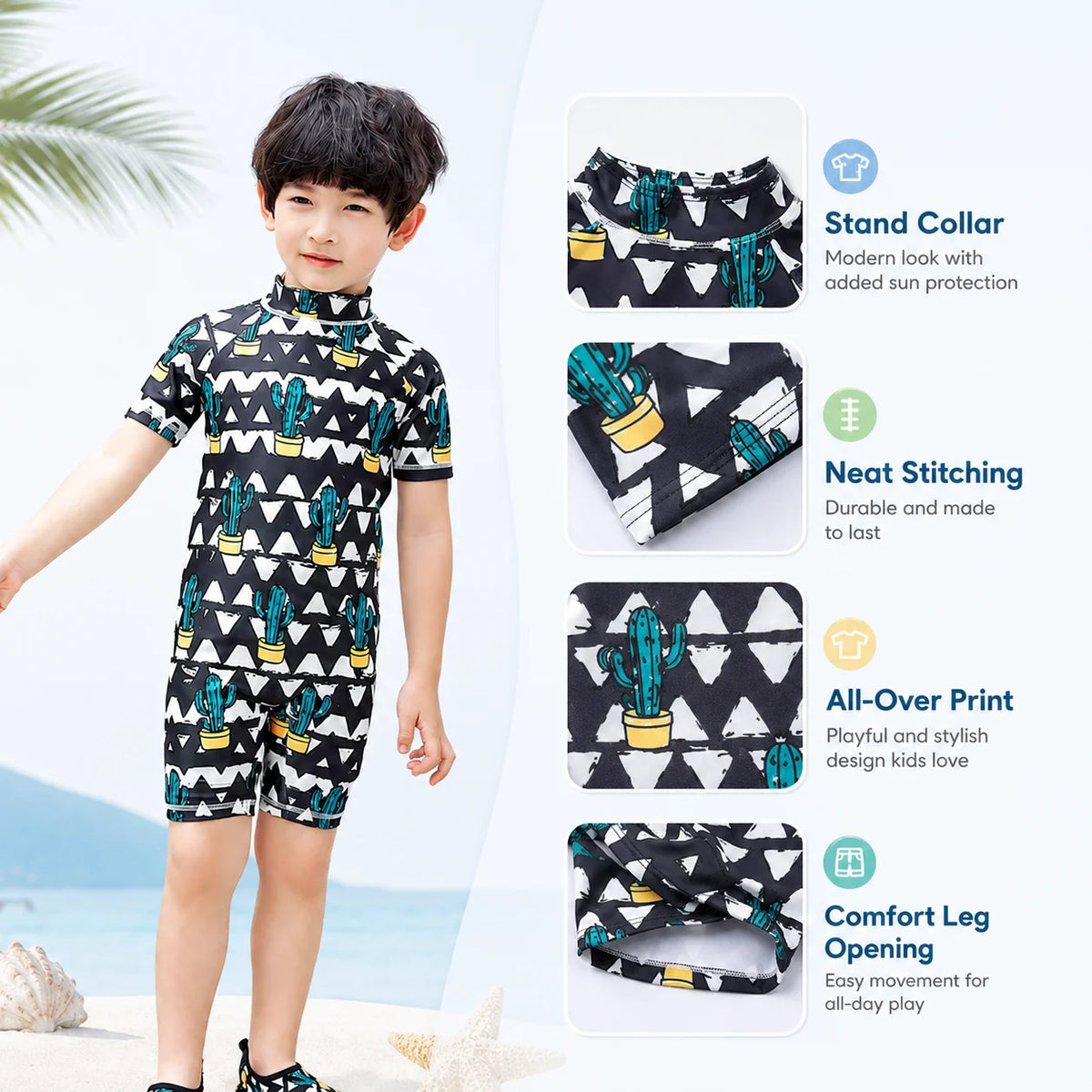 Boys Long Sleeve Rash Guard Set – Wave Rider view 3