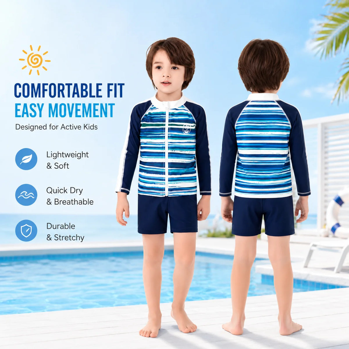 Boys Short Sleeve Swim Set – Jungle Leaf view 5