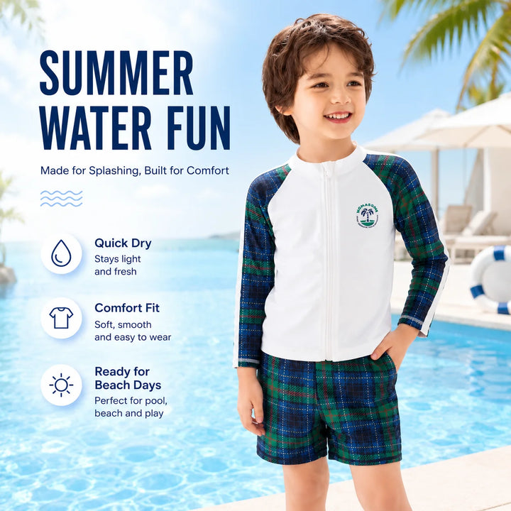 Boys One-Piece Rash Guard Swimsuit – Sunset Glow