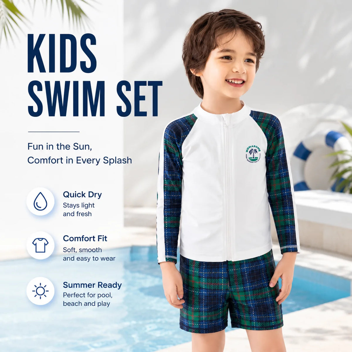 Boys One-Piece Rash Guard Swimsuit – Sunset Glow view 2