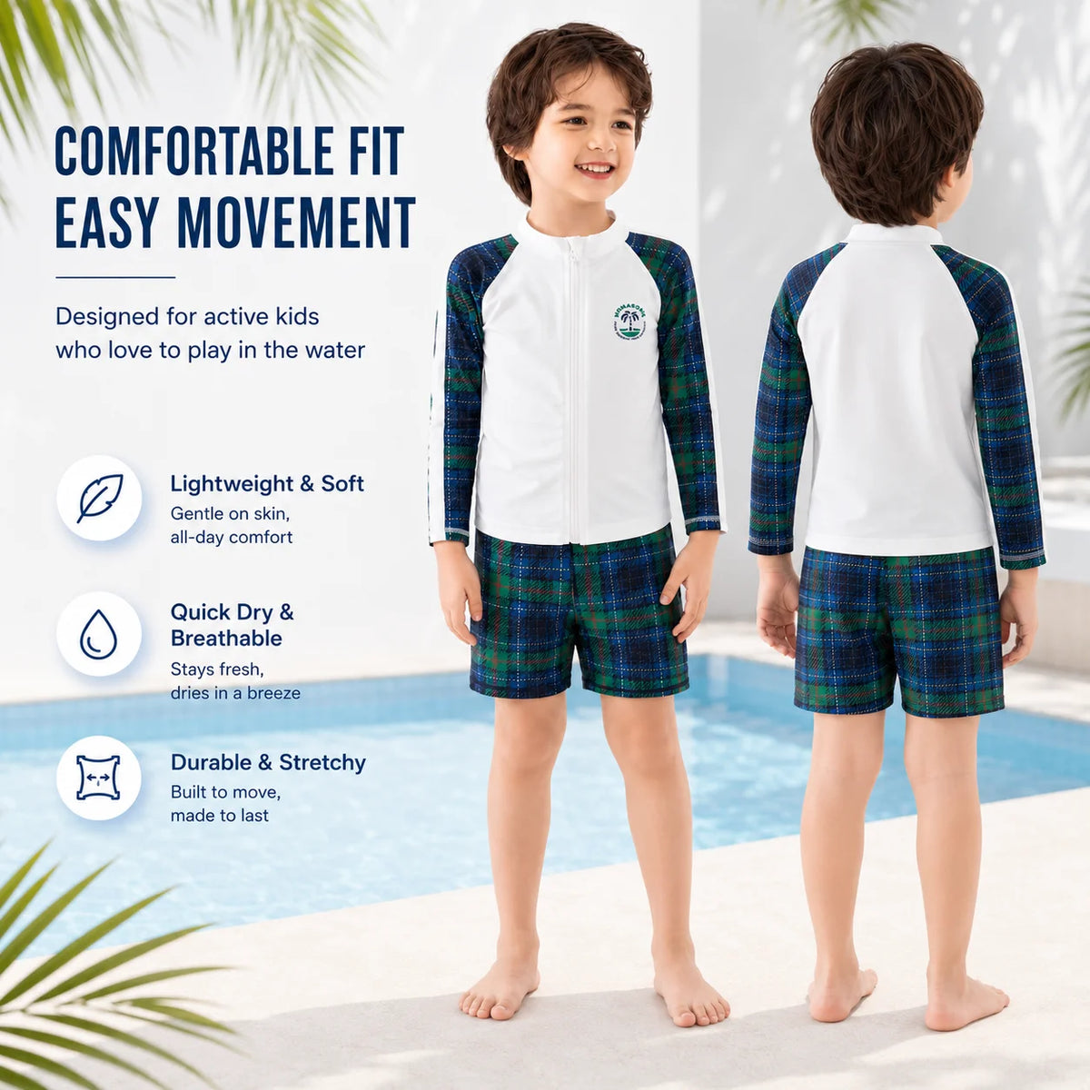 Boys One-Piece Rash Guard Swimsuit – Sunset Glow view 5