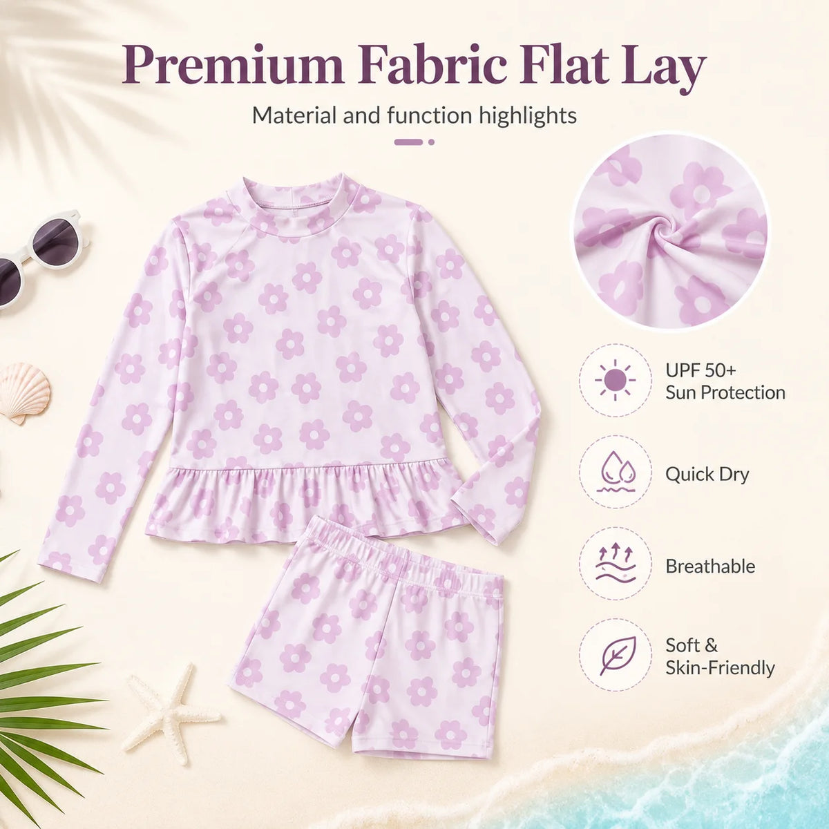 Girls Long Sleeve Rash Guard Set – Sweet Ruffles view 4