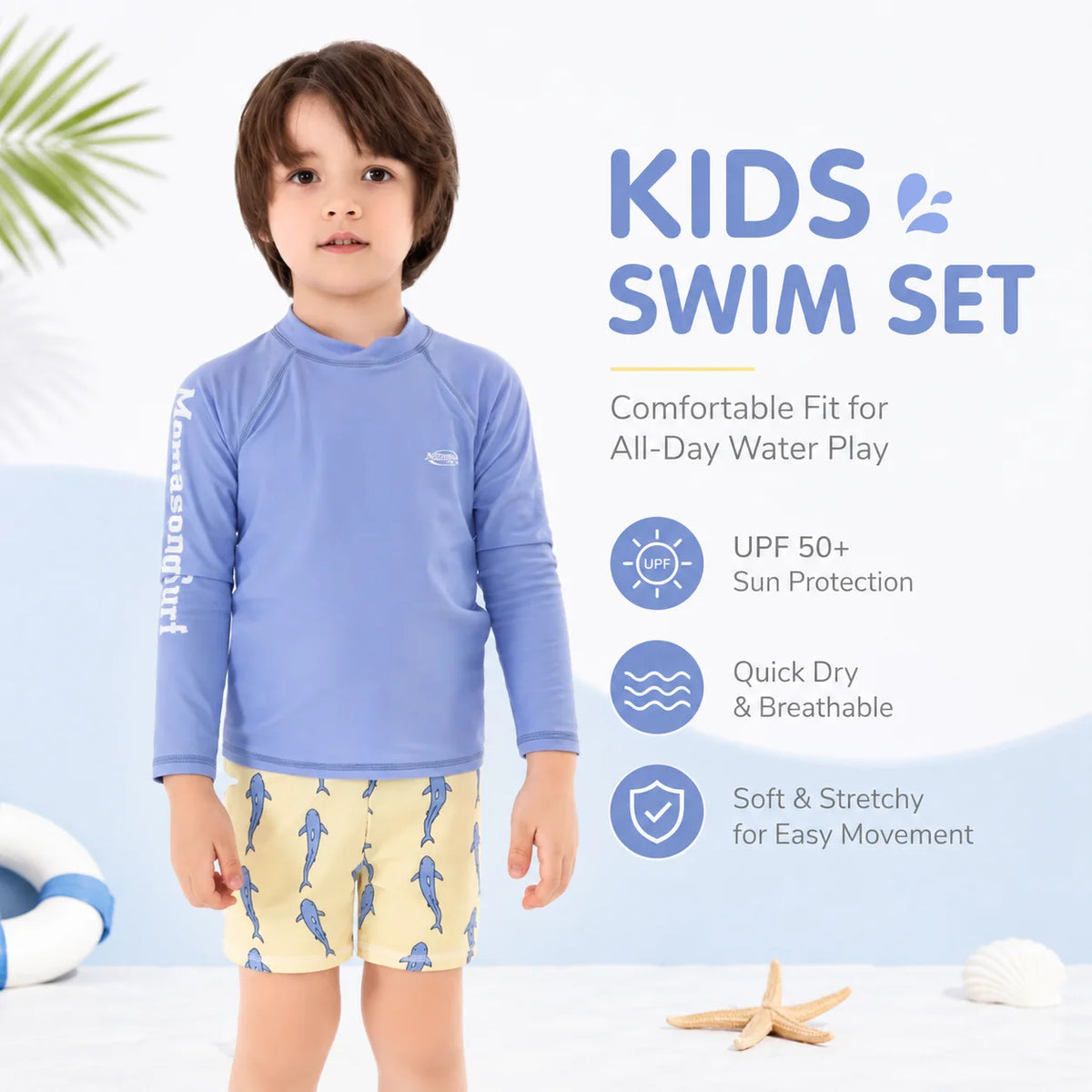 Boys Long Sleeve Rash Guard Set – Tropical Bloom view 2