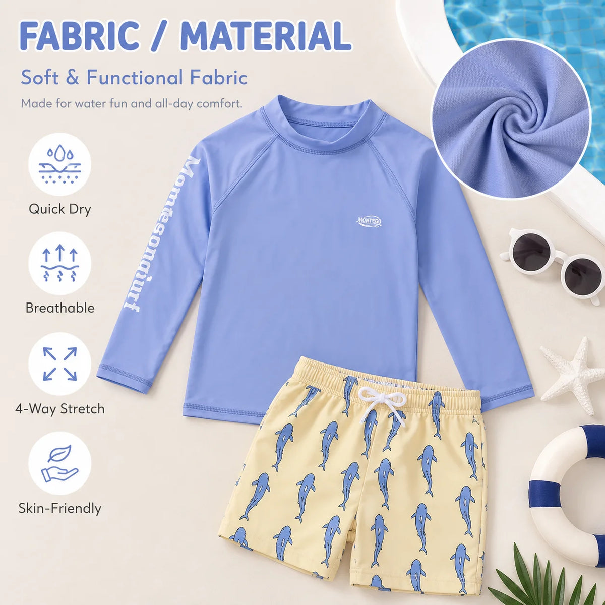 Boys Long Sleeve Rash Guard Set – Tropical Bloom view 4