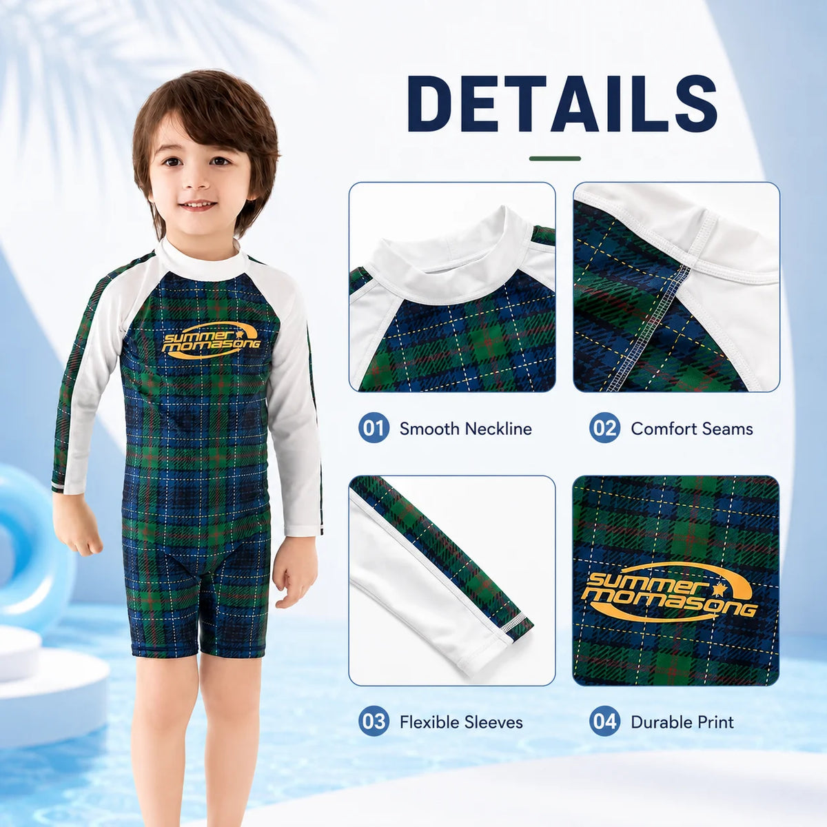 Boys Zip-Up Rash Guard Shorts Set – Summer Splash view 3