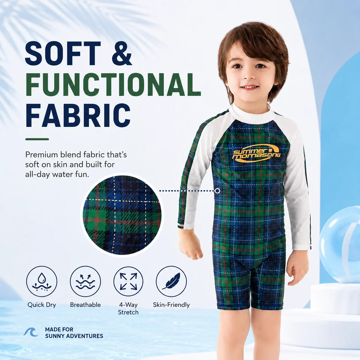 Boys Zip-Up Rash Guard Shorts Set – Summer Splash view 4