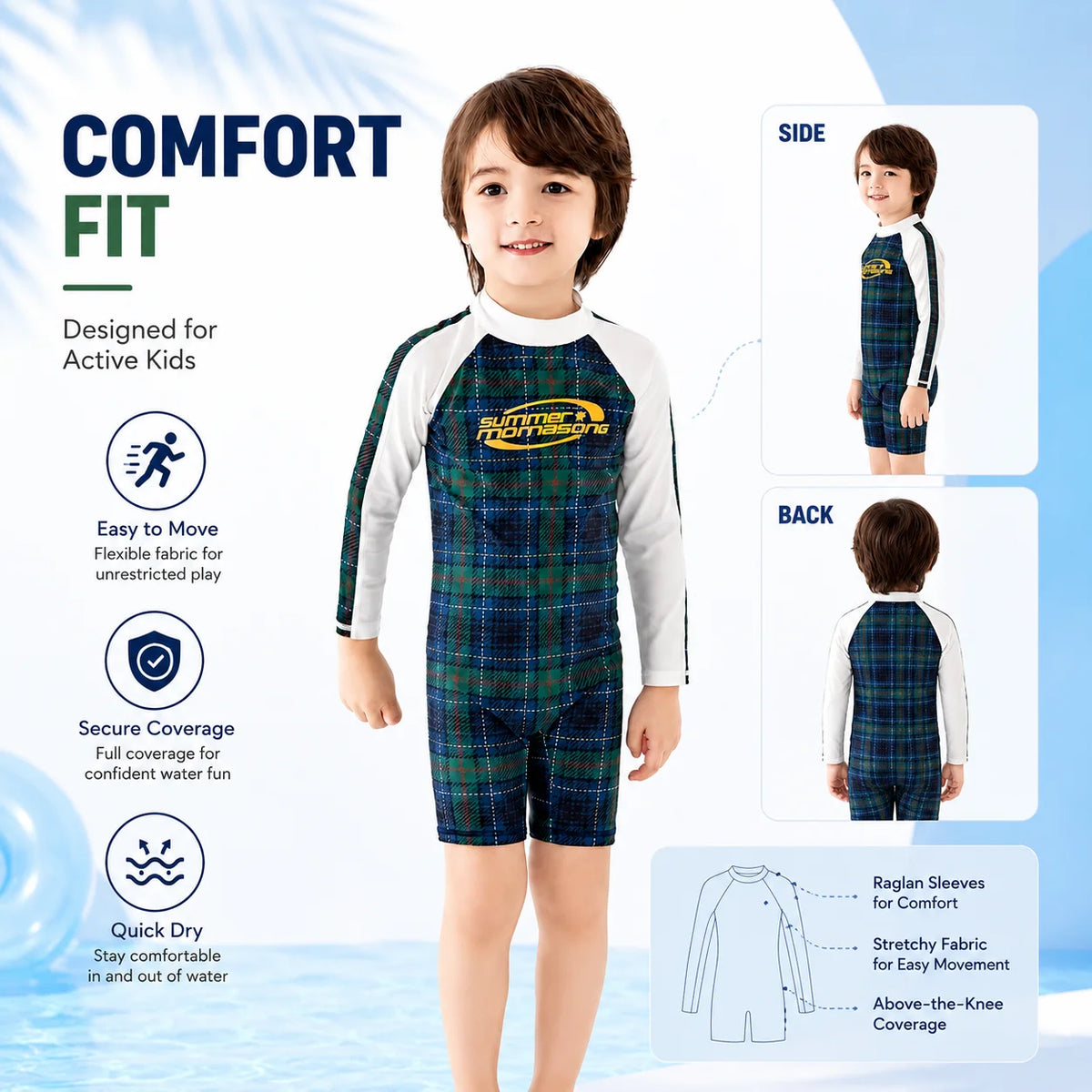 Boys Zip-Up Rash Guard Shorts Set – Summer Splash view 5