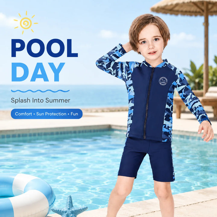Boys Zip-Up Rash Guard Shorts Set – Coral Garden