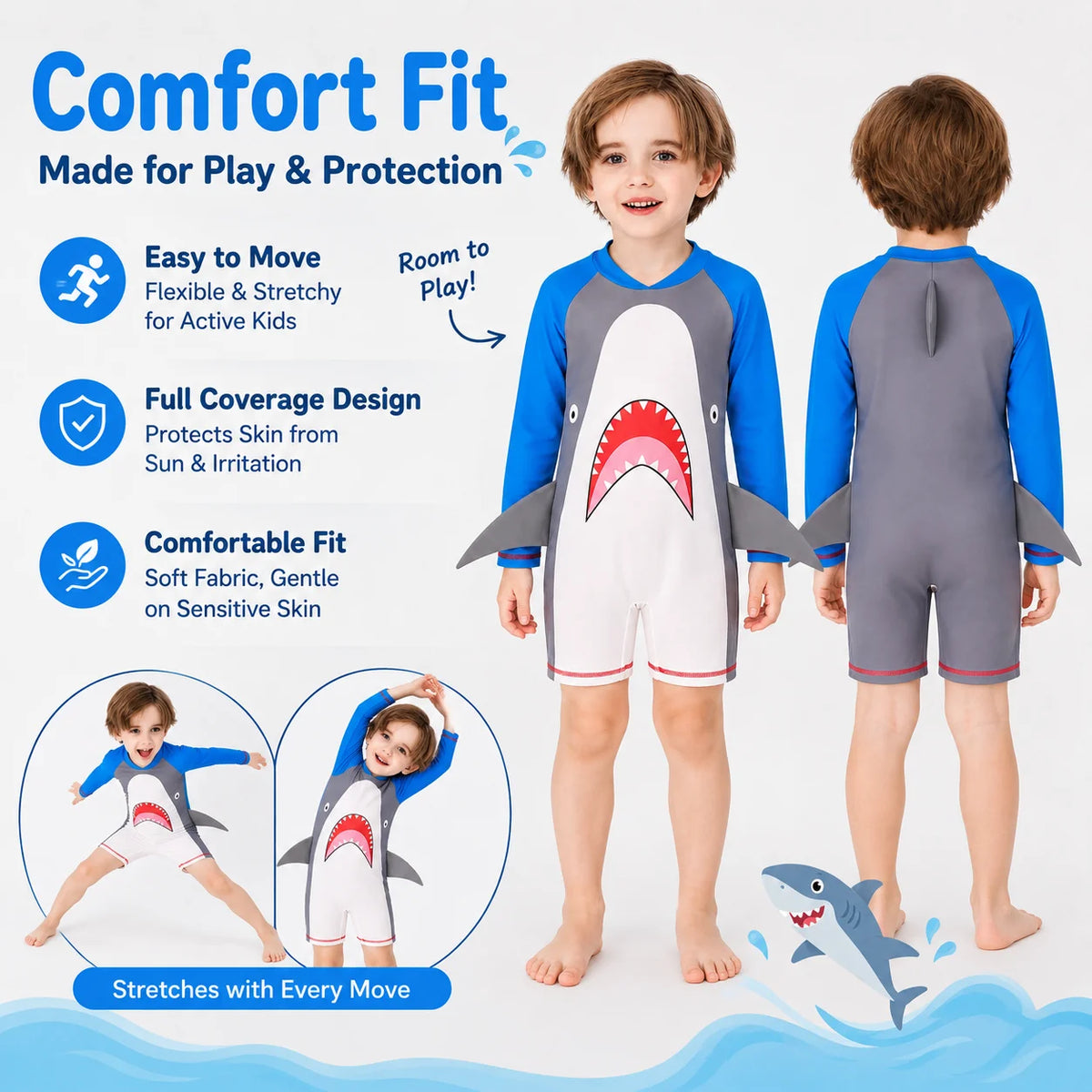 Boys One-Piece Rash Guard Swimsuit – Island Breeze view 5