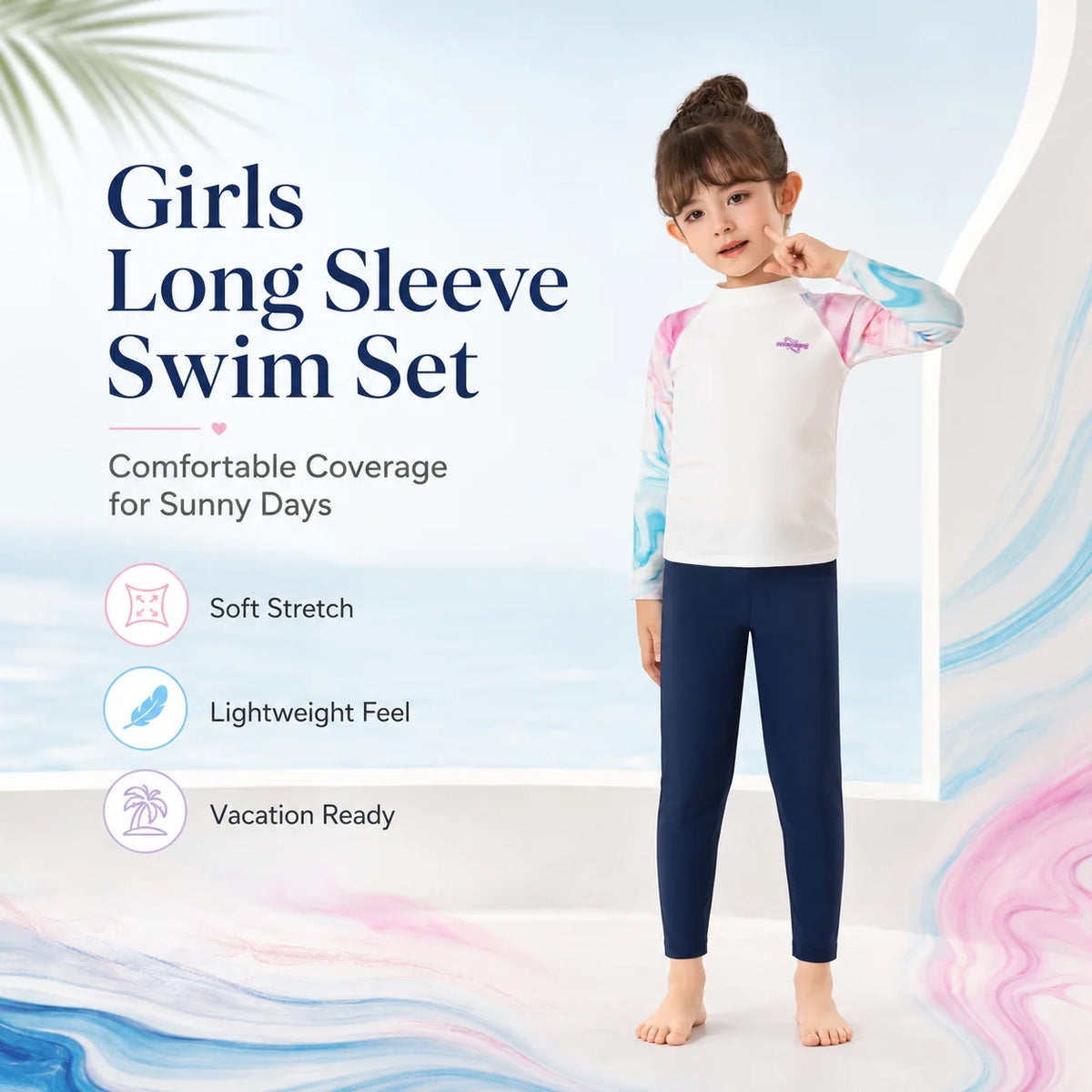 Girls Long Sleeve Rash Guard Set – Surfer Paradise view 2