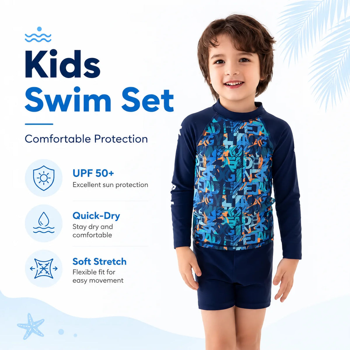 Boys Long Sleeve Rash Guard Set – Water Play view 2
