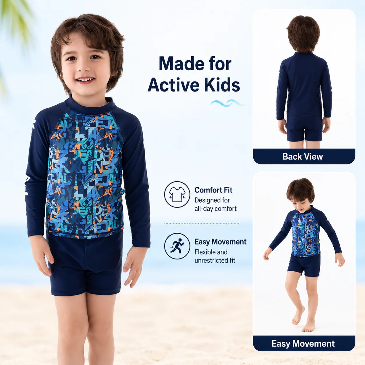 Boys Long Sleeve Rash Guard Set – Water Play view 5