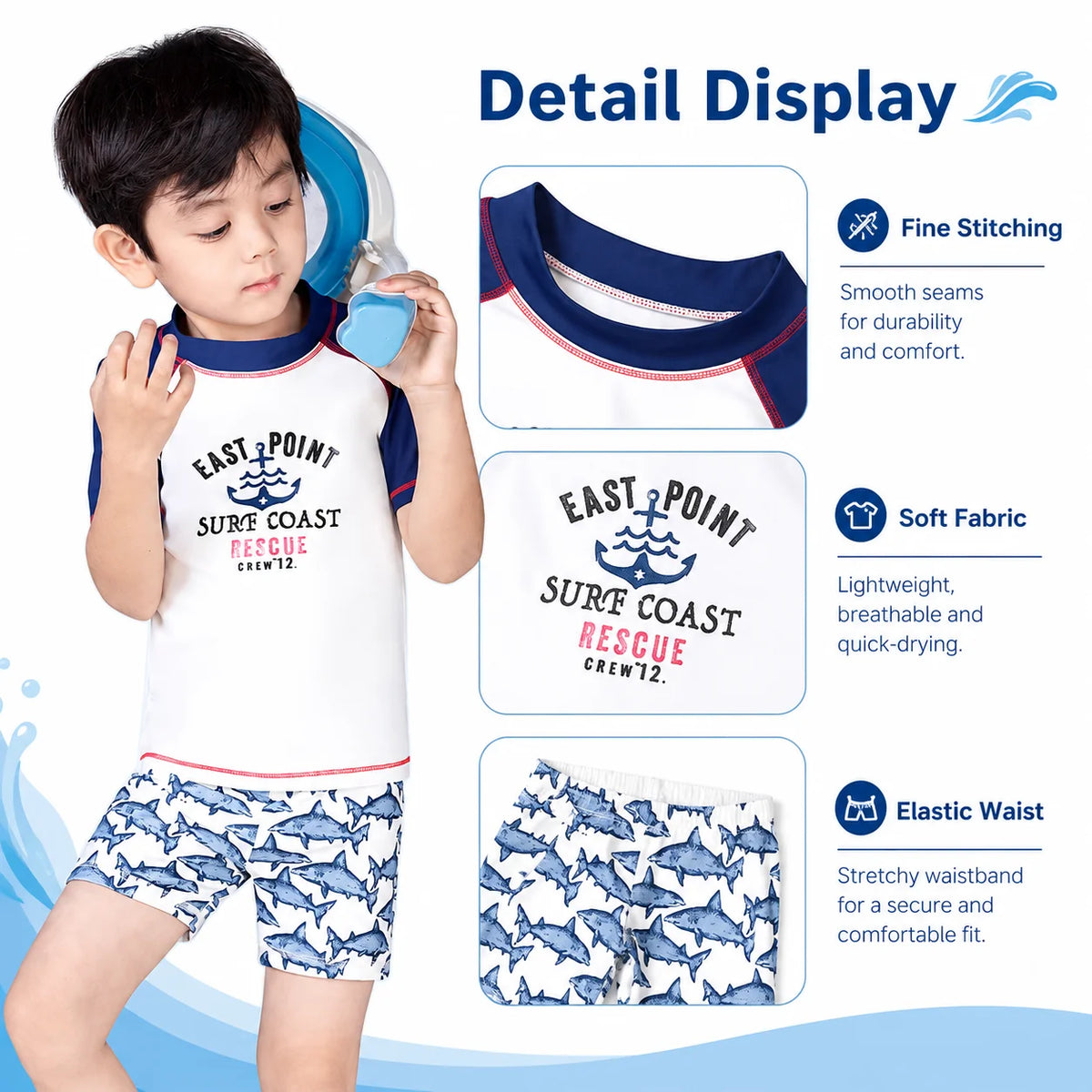 Boys One-Piece Rash Guard Swimsuit – Sea Turtle view 3