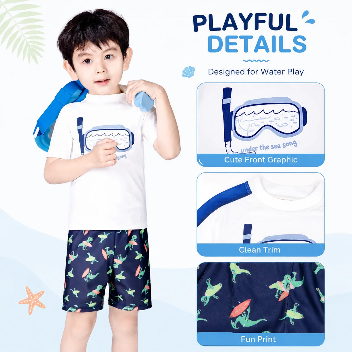 Boys Zip-Up Rash Guard Shorts Set – Marine Life view 3
