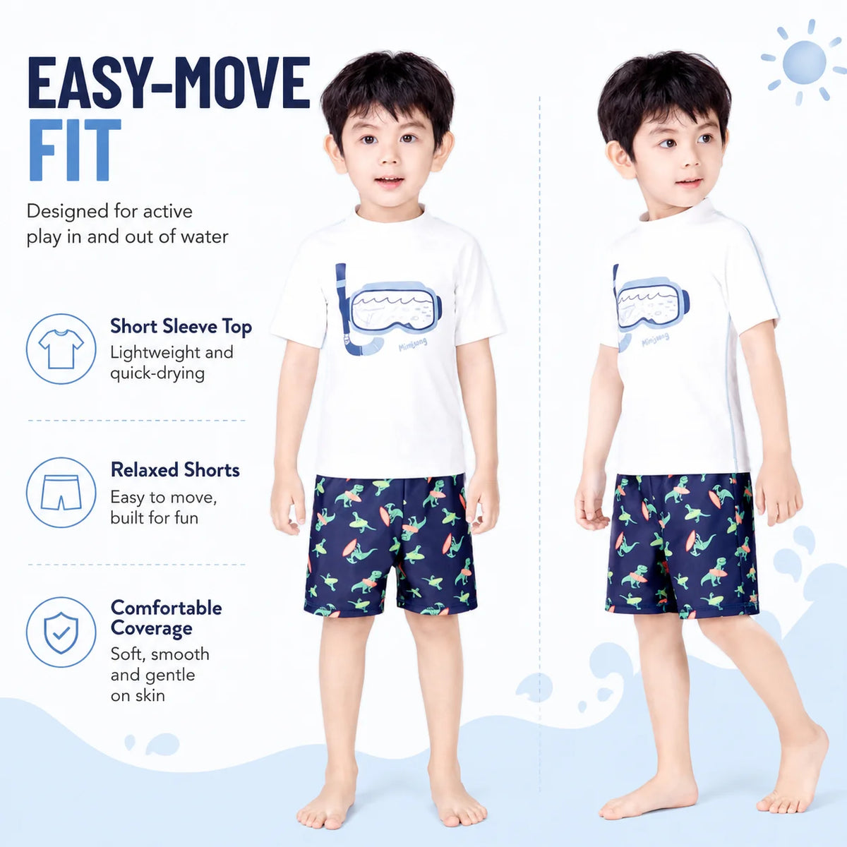 Boys Zip-Up Rash Guard Shorts Set – Marine Life view 5