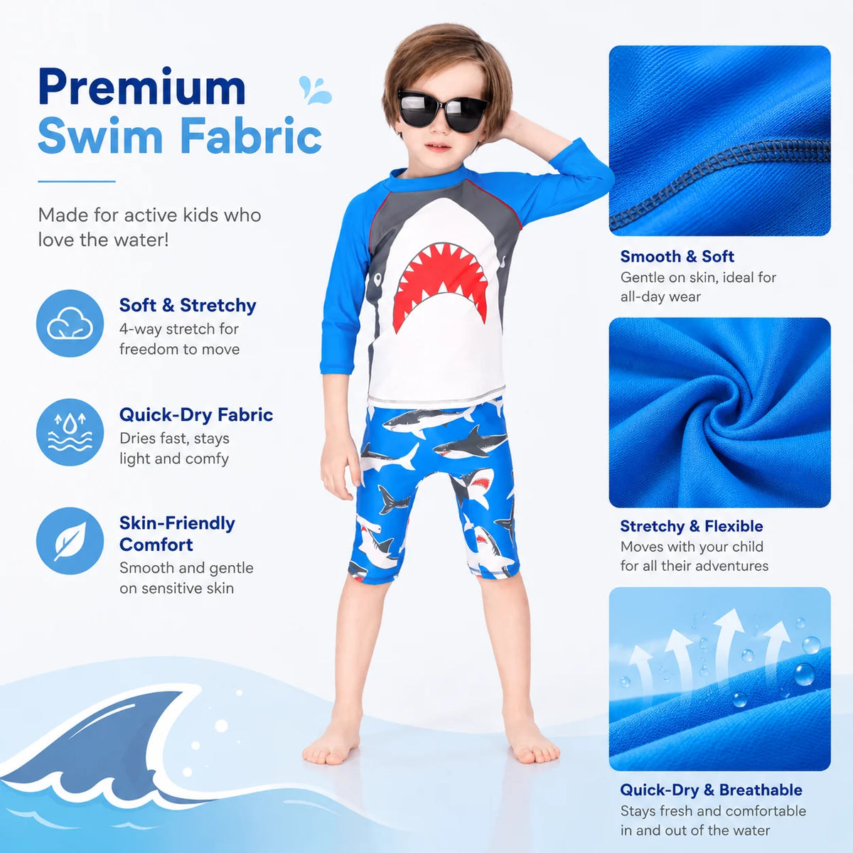 Boys Zip-Up Rash Guard Shorts Set – Sunny Day view 4