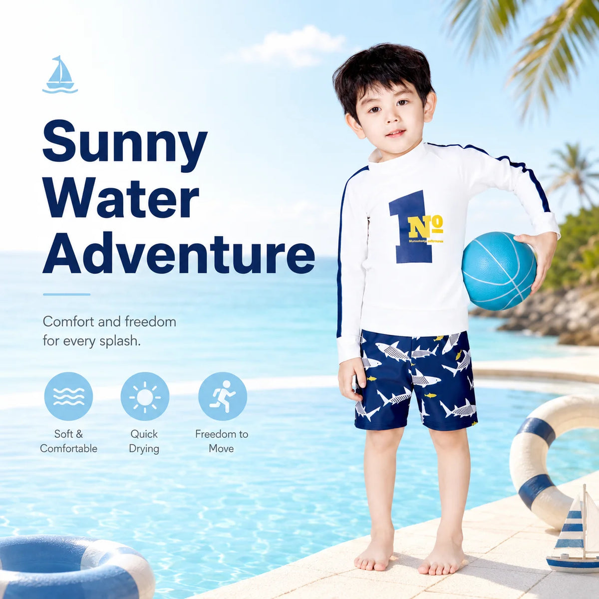 Boys One-Piece Rash Guard Swimsuit – Summer Wind