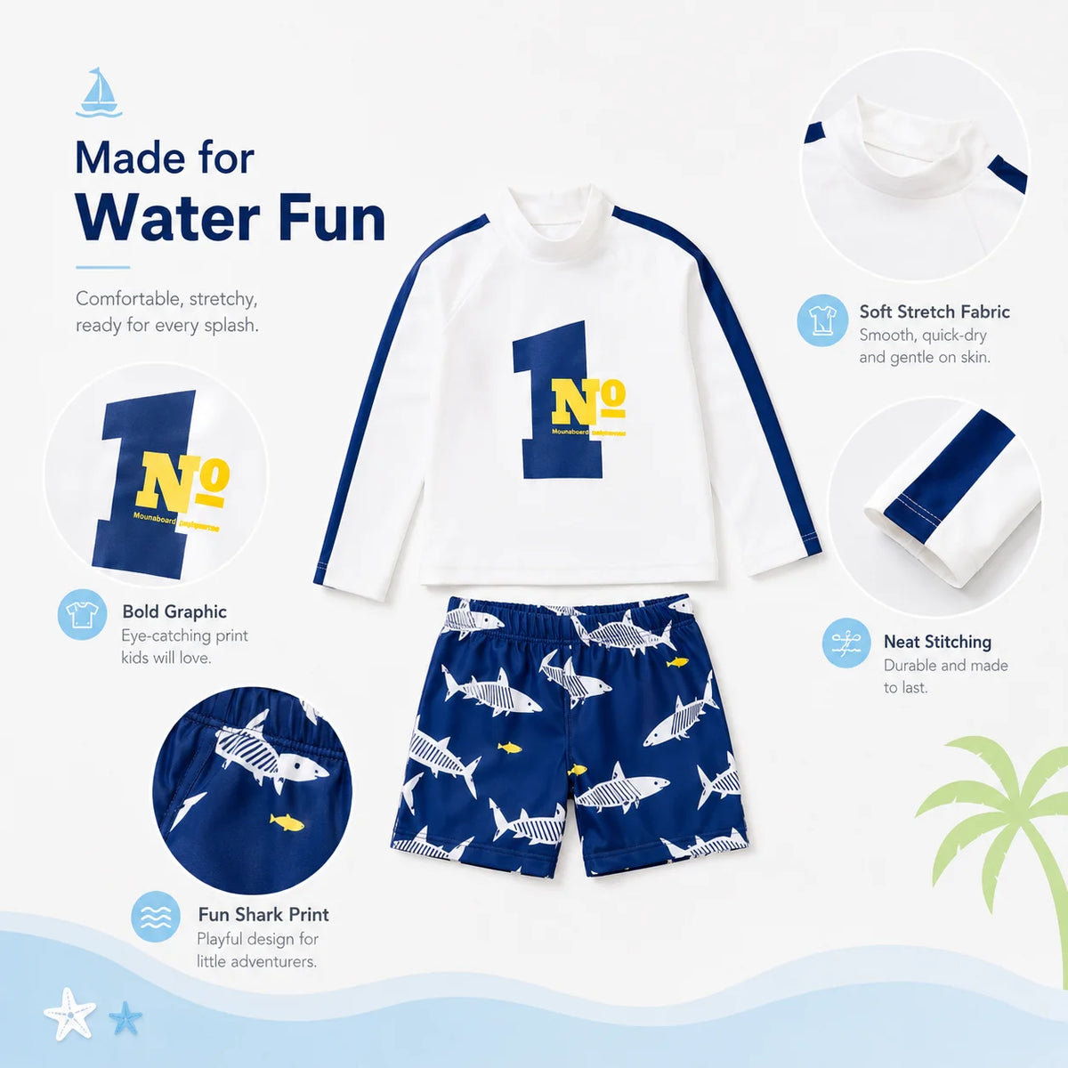 Boys One-Piece Rash Guard Swimsuit – Summer Wind view 3