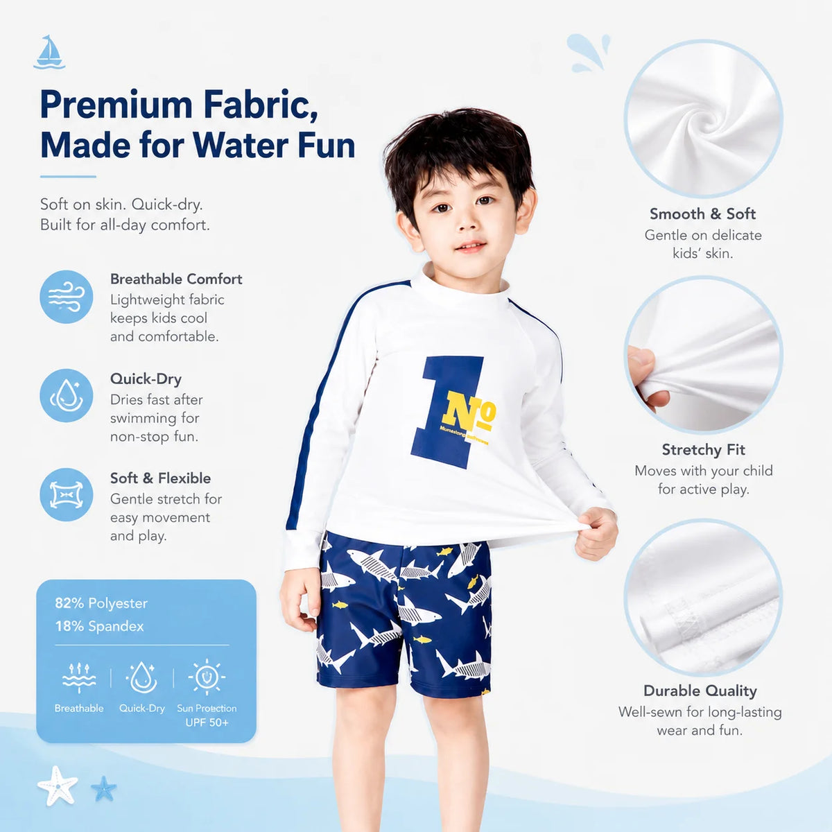 Boys One-Piece Rash Guard Swimsuit – Summer Wind view 4