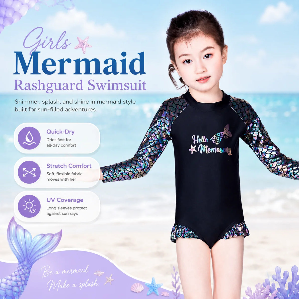 Girls Premium Swim Dress – Sunset Glow view 2