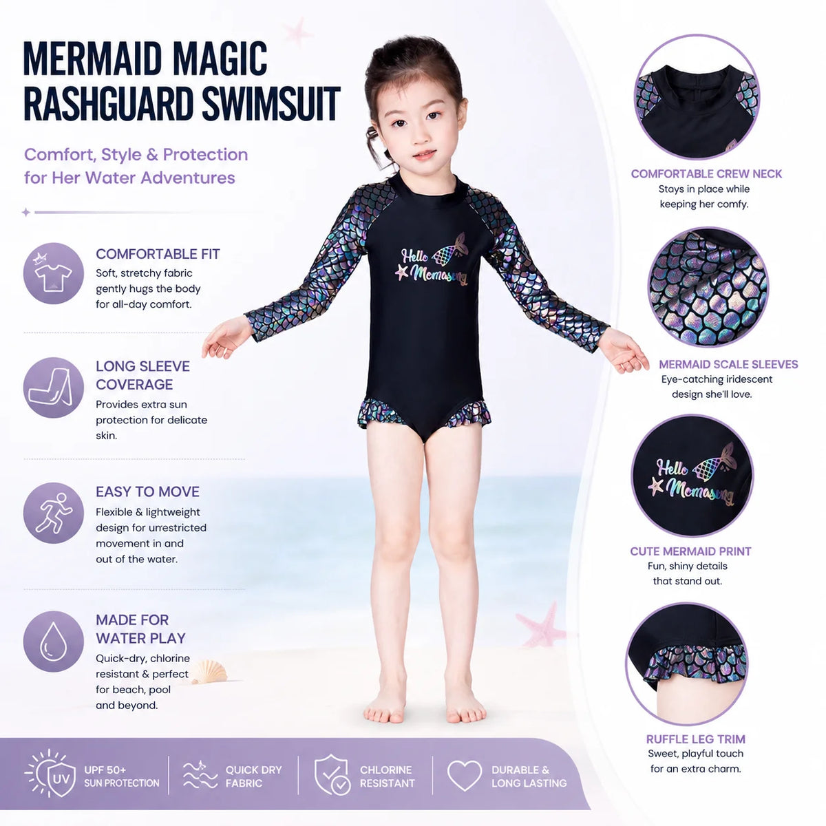 Girls Premium Swim Dress – Sunset Glow view 5
