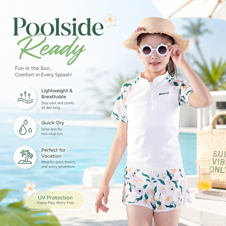 Girls Shark Print Rash Guard Set – Tropical Bloom