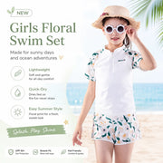 Girls Shark Print Rash Guard Set – Tropical Bloom view 4