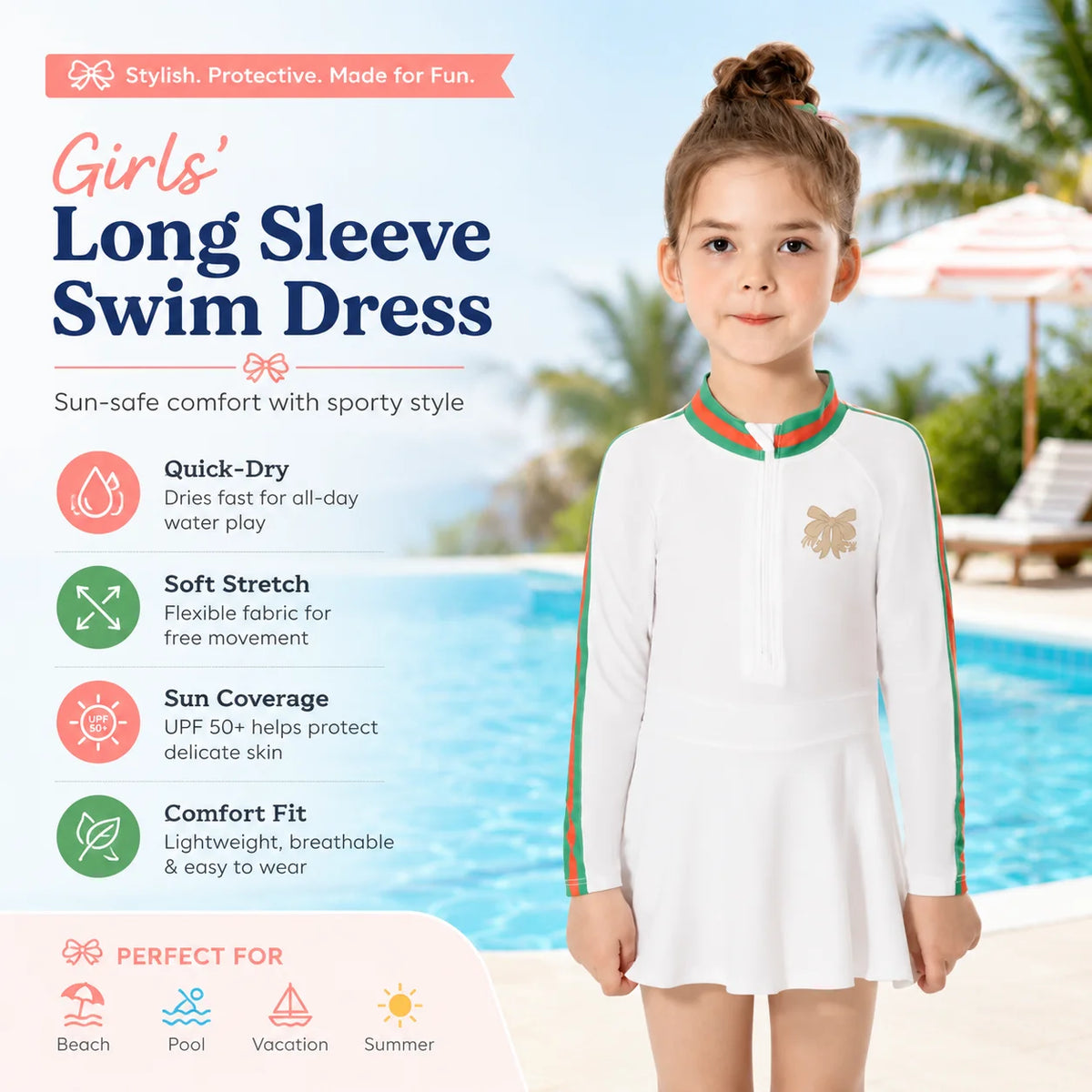 Girls Long Sleeve Rash Guard Set – Sunny Waves view 2