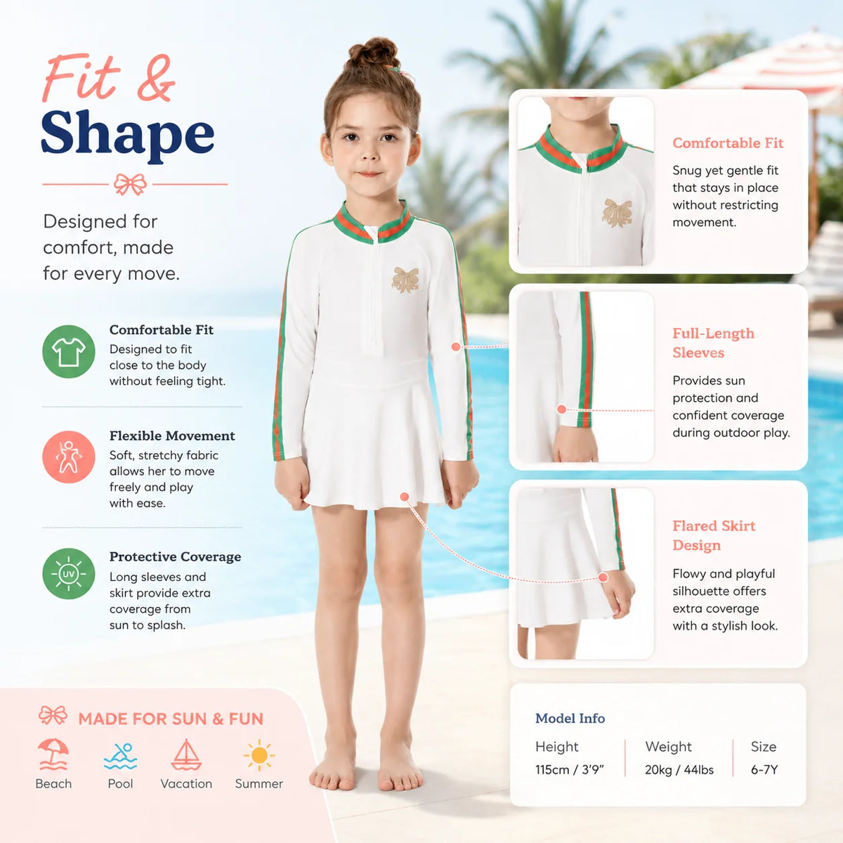 Girls Long Sleeve Rash Guard Set – Sunny Waves view 5