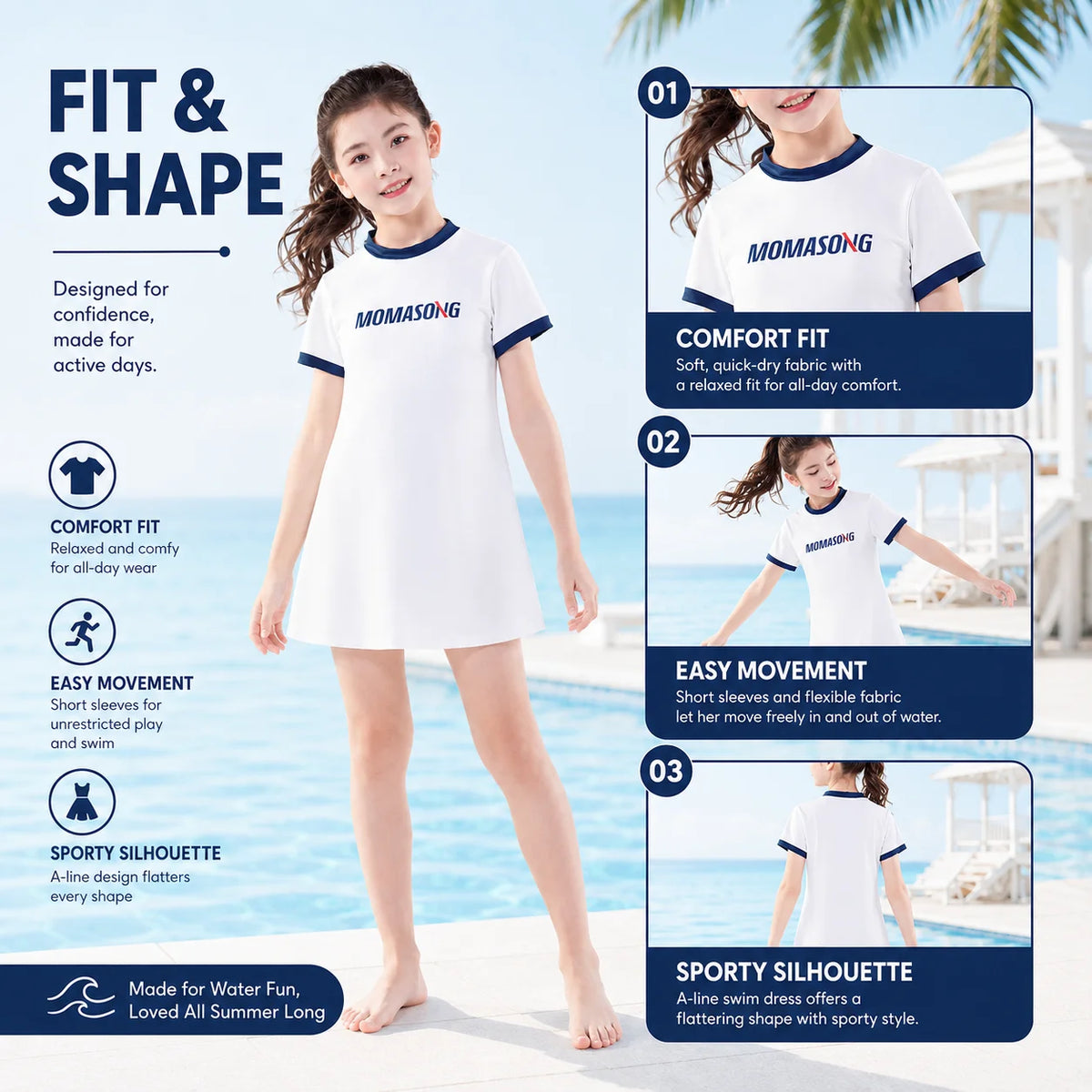 Girls Premium Swim Dress – Surfer Paradise view 5