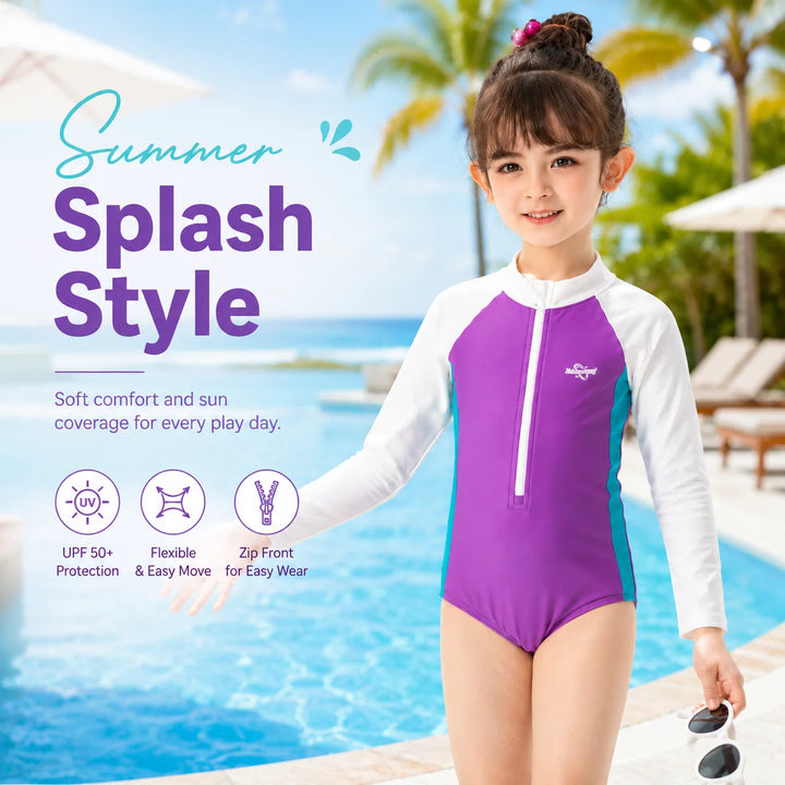 Girls Long Sleeve Rash Guard Set – Sunset Glow