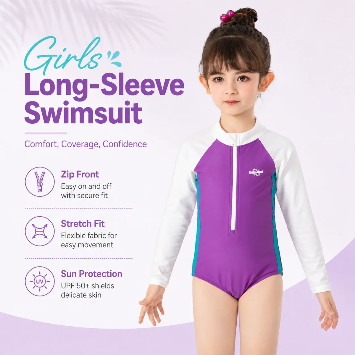 Girls Long Sleeve Rash Guard Set – Sunset Glow view 2
