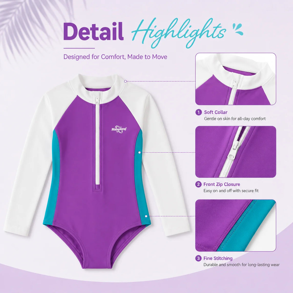 Girls Long Sleeve Rash Guard Set – Sunset Glow view 3