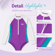 Girls Long Sleeve Rash Guard Set – Sunset Glow view 3