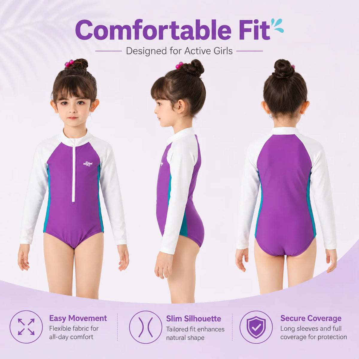 Girls Long Sleeve Rash Guard Set – Sunset Glow view 5