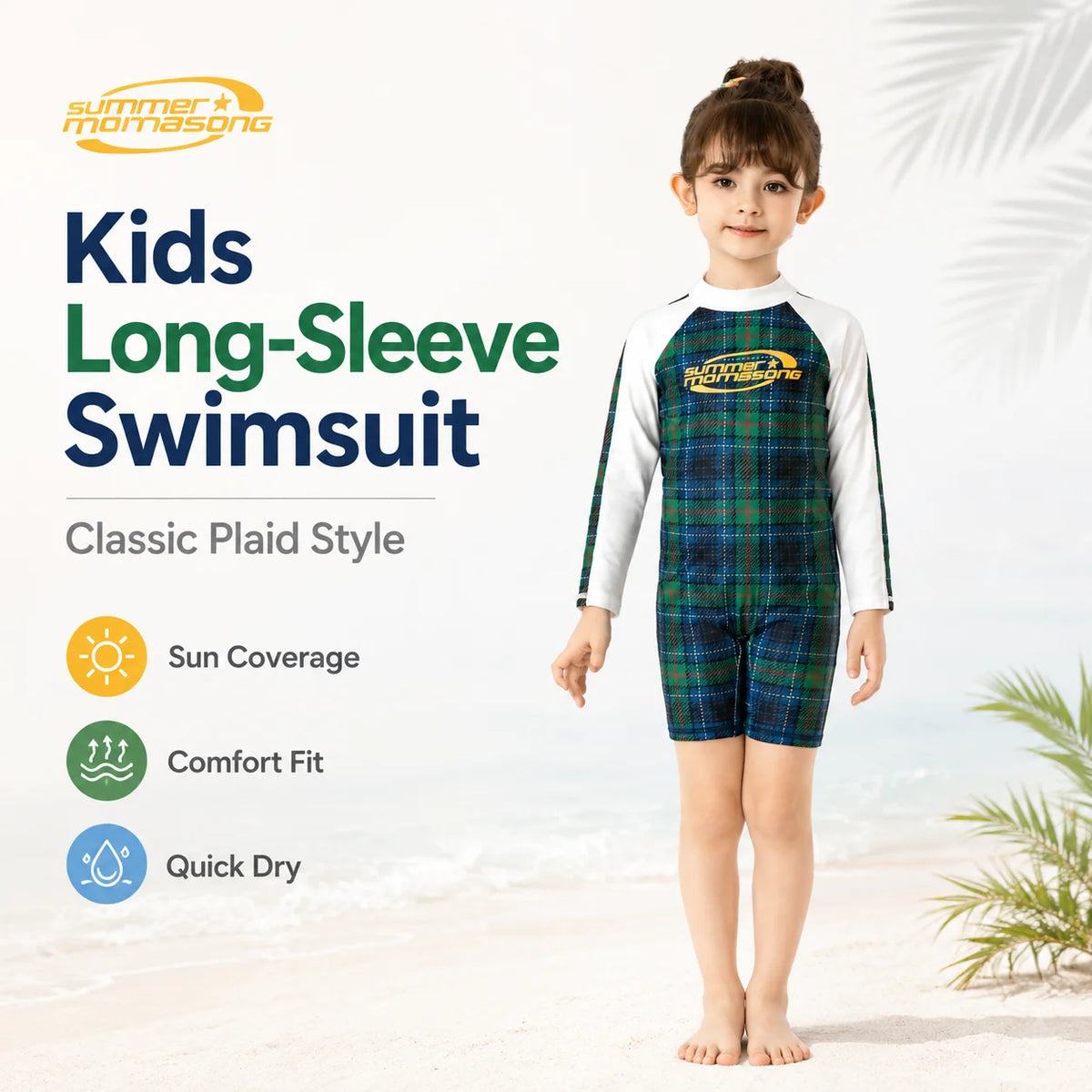 Girls Long Sleeve Rash Guard Set – Tropical Bloom view 2