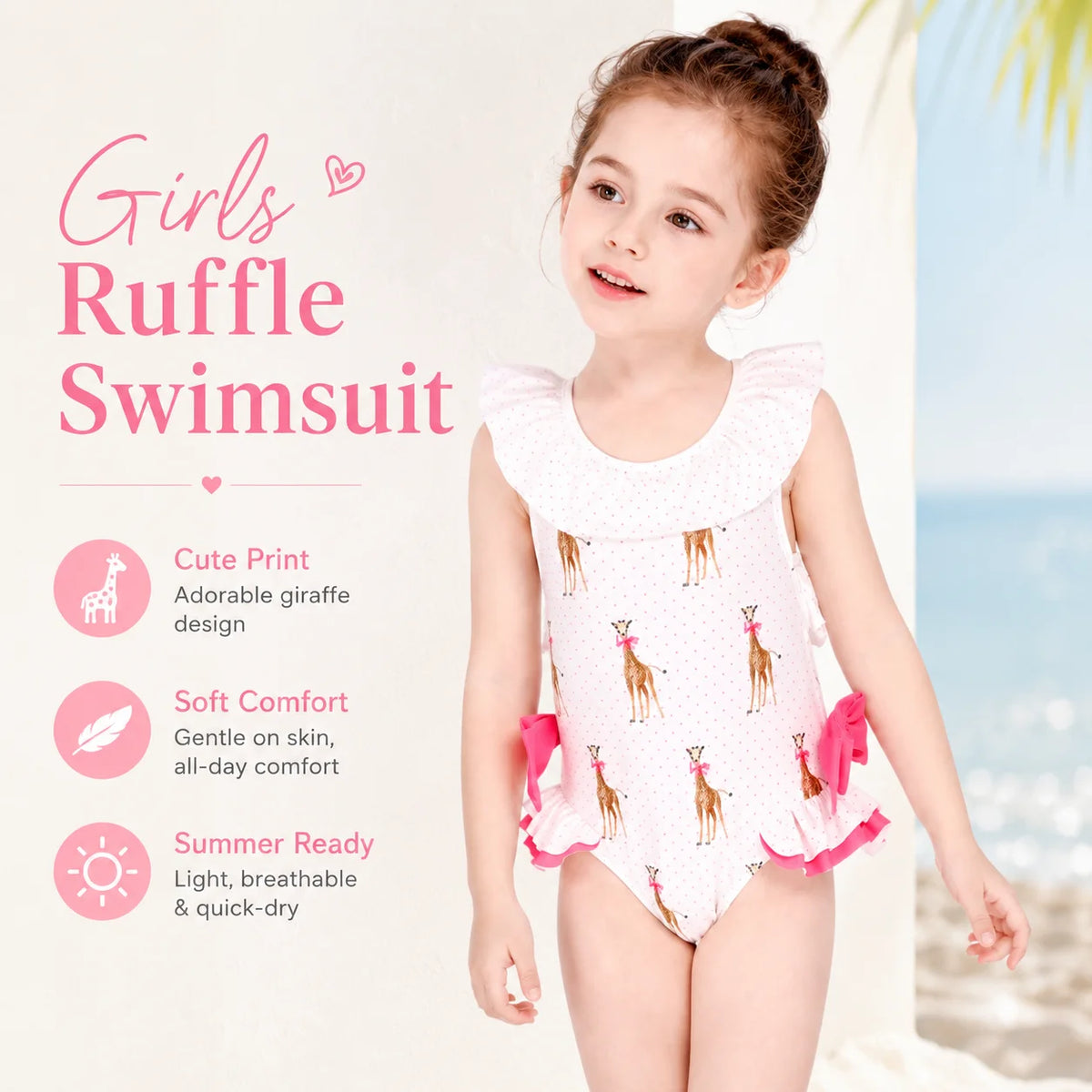 Girls One-Piece Rash Guard Swimsuit – Coral Reef view 2