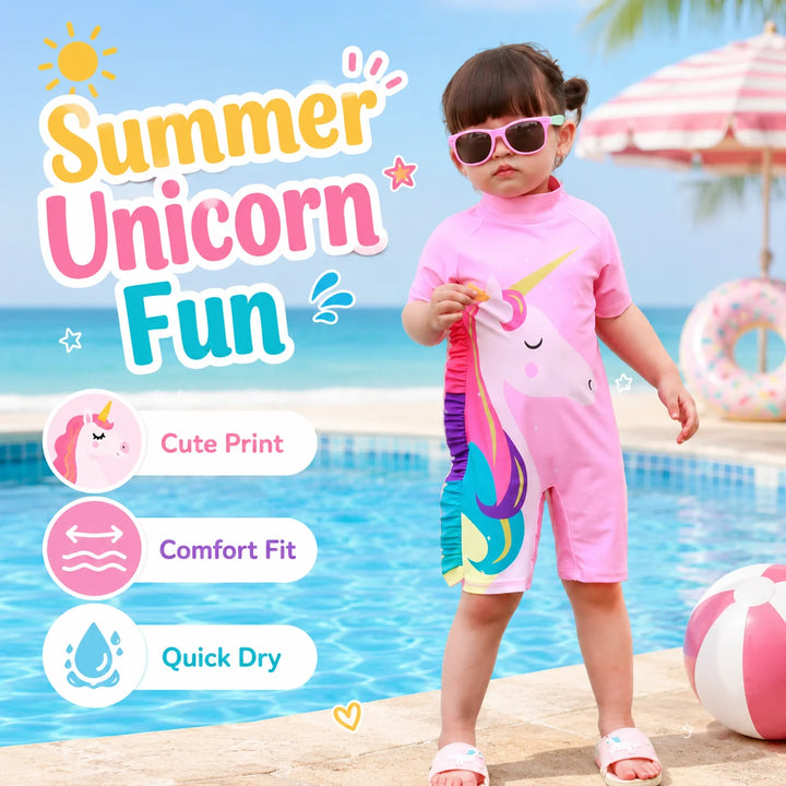 Girls One-Piece Rash Guard Swimsuit – Deep Sea Blue