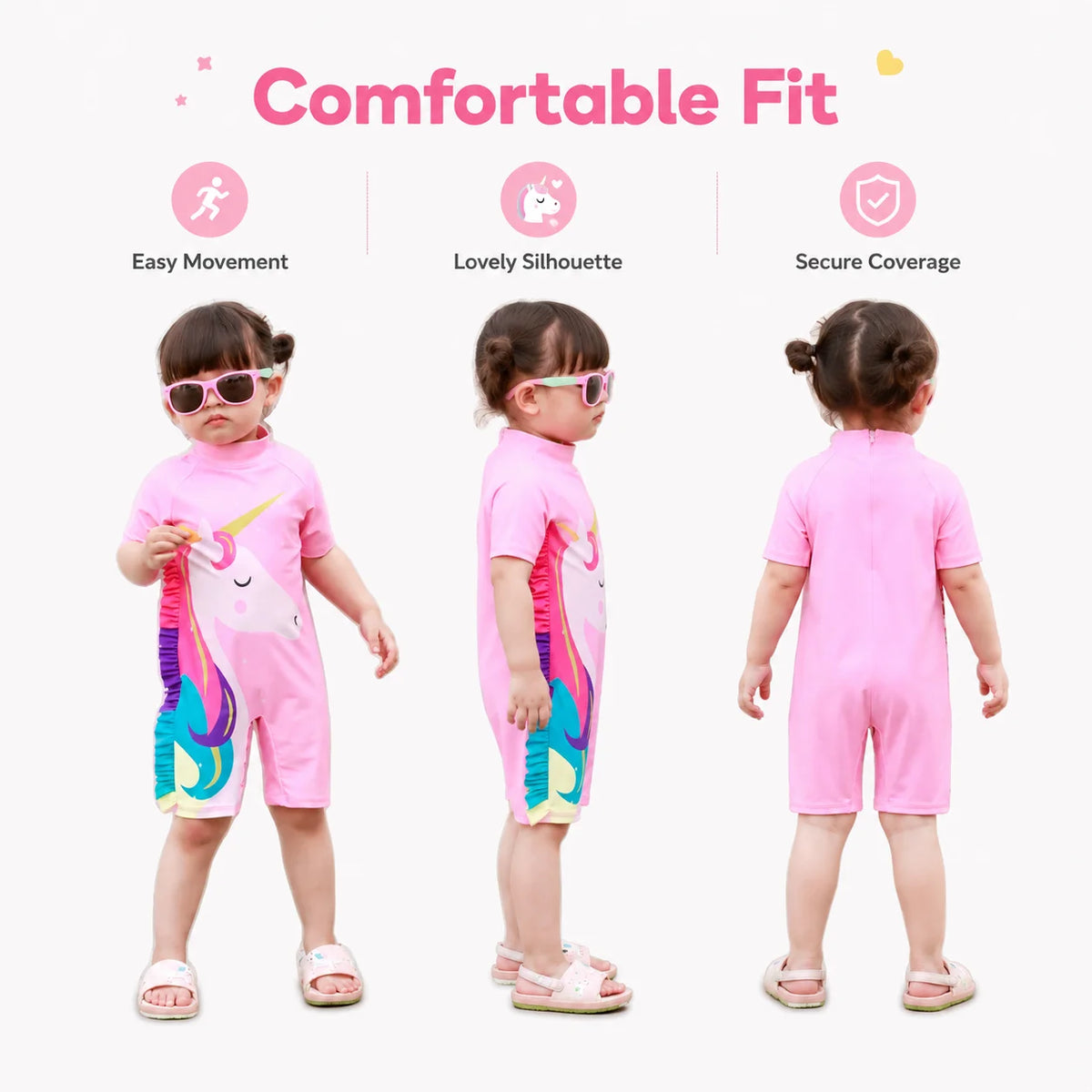 Girls One-Piece Rash Guard Swimsuit – Deep Sea Blue view 5