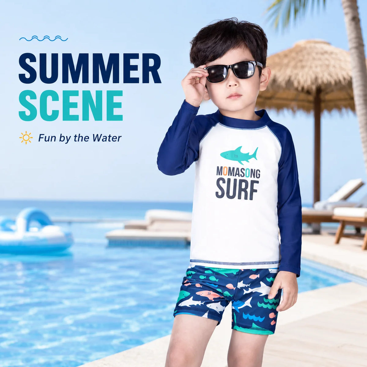 Boys One-Piece Rash Guard Swimsuit – Coral Reef